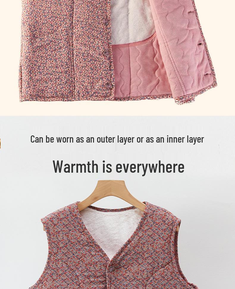 Теплый хлопковый жилет на флисовой подкладке для женщин среднего и пожилого возраста, идеально подходит для мам и бабушек