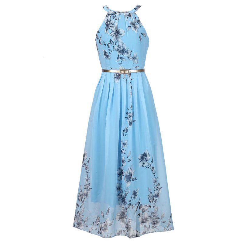 Floral Print Halter Chiffon Long Dress Women Dresses Sexy Casual Beach Dress