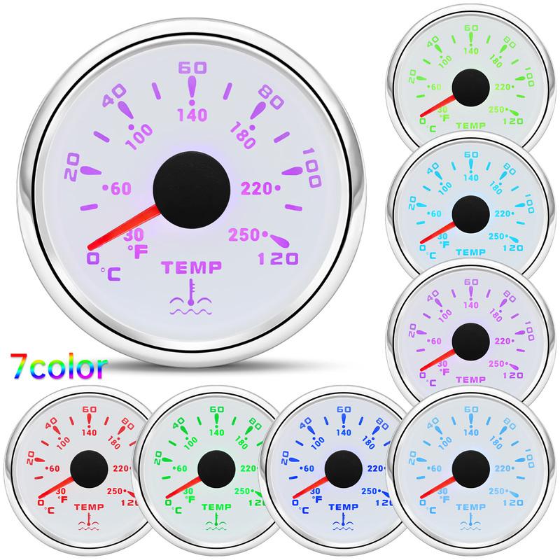 ZMFJH 7 Color Light 52MM Water Temperature Gauge with Alarm Water Temp Sensor 1/8NPT,3/8NPT,M14X1.5,M16X1.5 for Car Boat Yacht