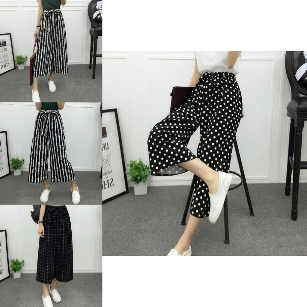 Women High Waist Elastic Striped Culotte Pants With Elegant Wide Leg Flare Design For Casual Wear
