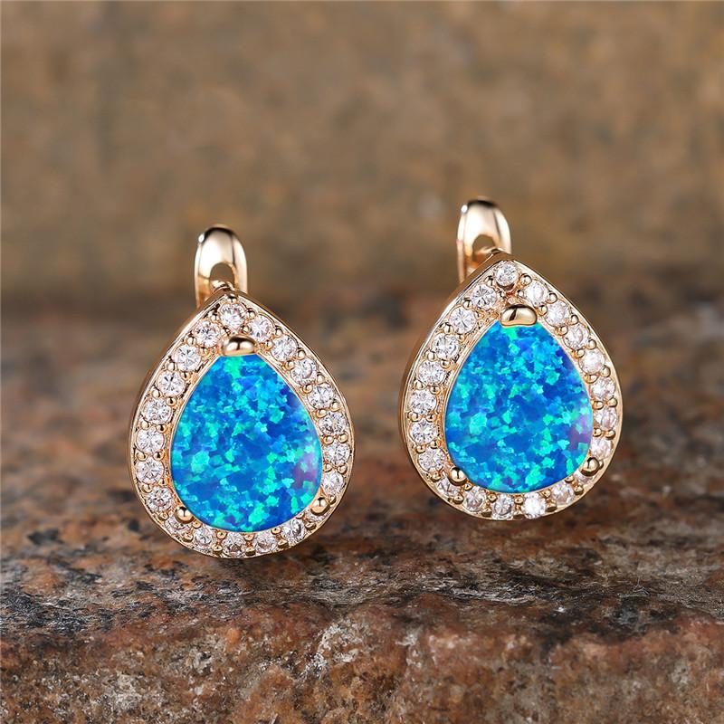 Boho Женские белые огненные опаловые клипсы-серьги Винтажные капли воды Свадебные украшения для женщин