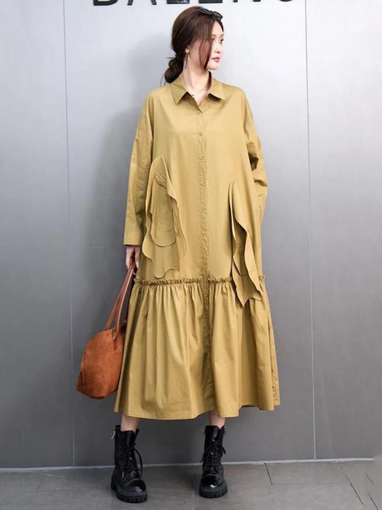 Xitao Casual A-line Full Sleeve Solid Color Mid-calf Dress GMM1052