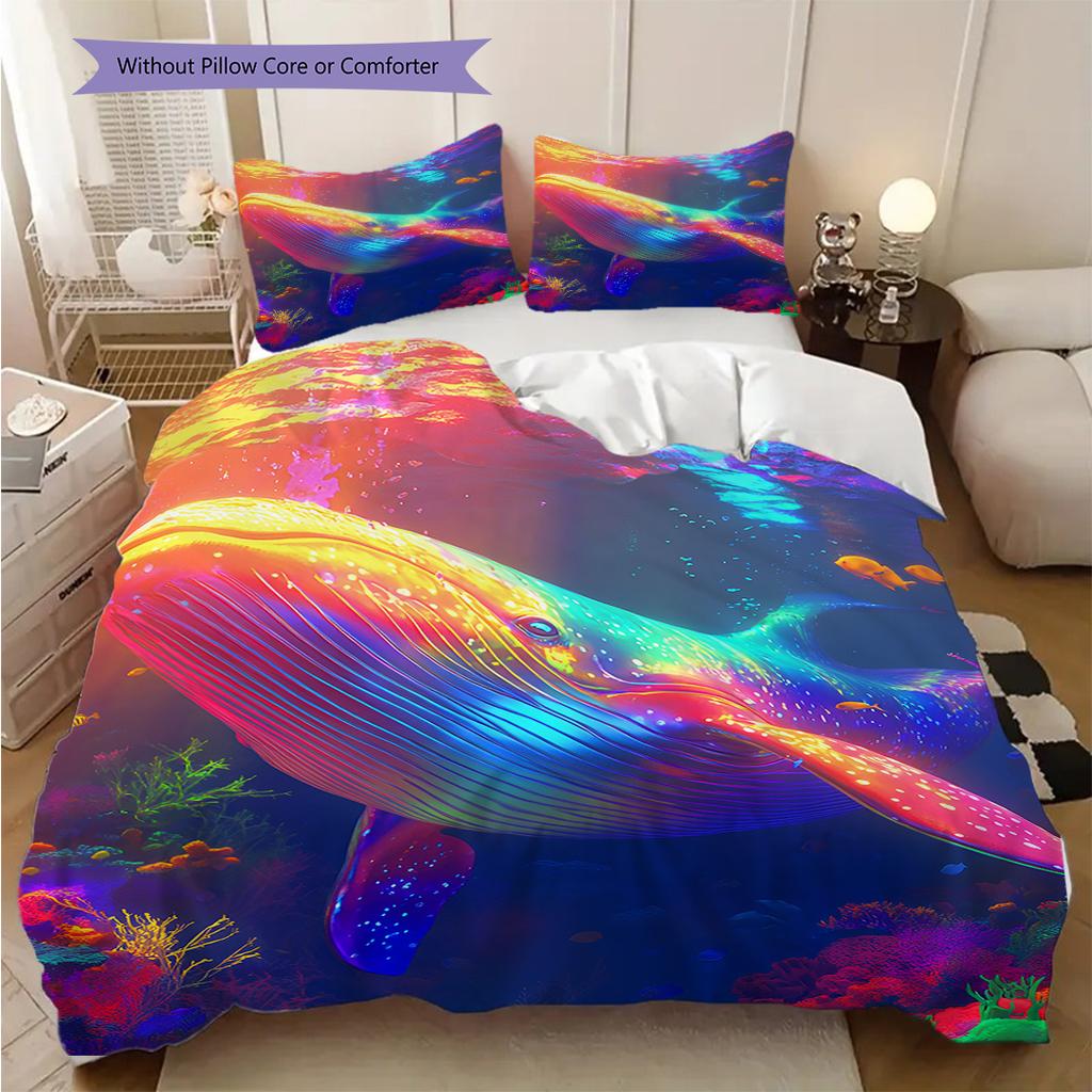 Whale Pattern Bedding Quilt Set Quilt Cover Pillowcase Home Decoration Birthday Gift (1 * duvet cover + 2 * pillowcase, without core)
