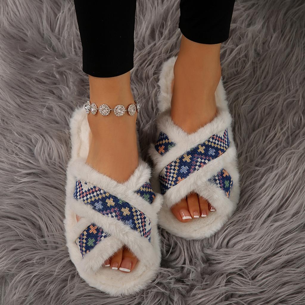 Leisure Slides for Women Casual Flat Low Heels Basic Shoes for Women Solid Fur Slip On Classic Winter Slides Plus Size