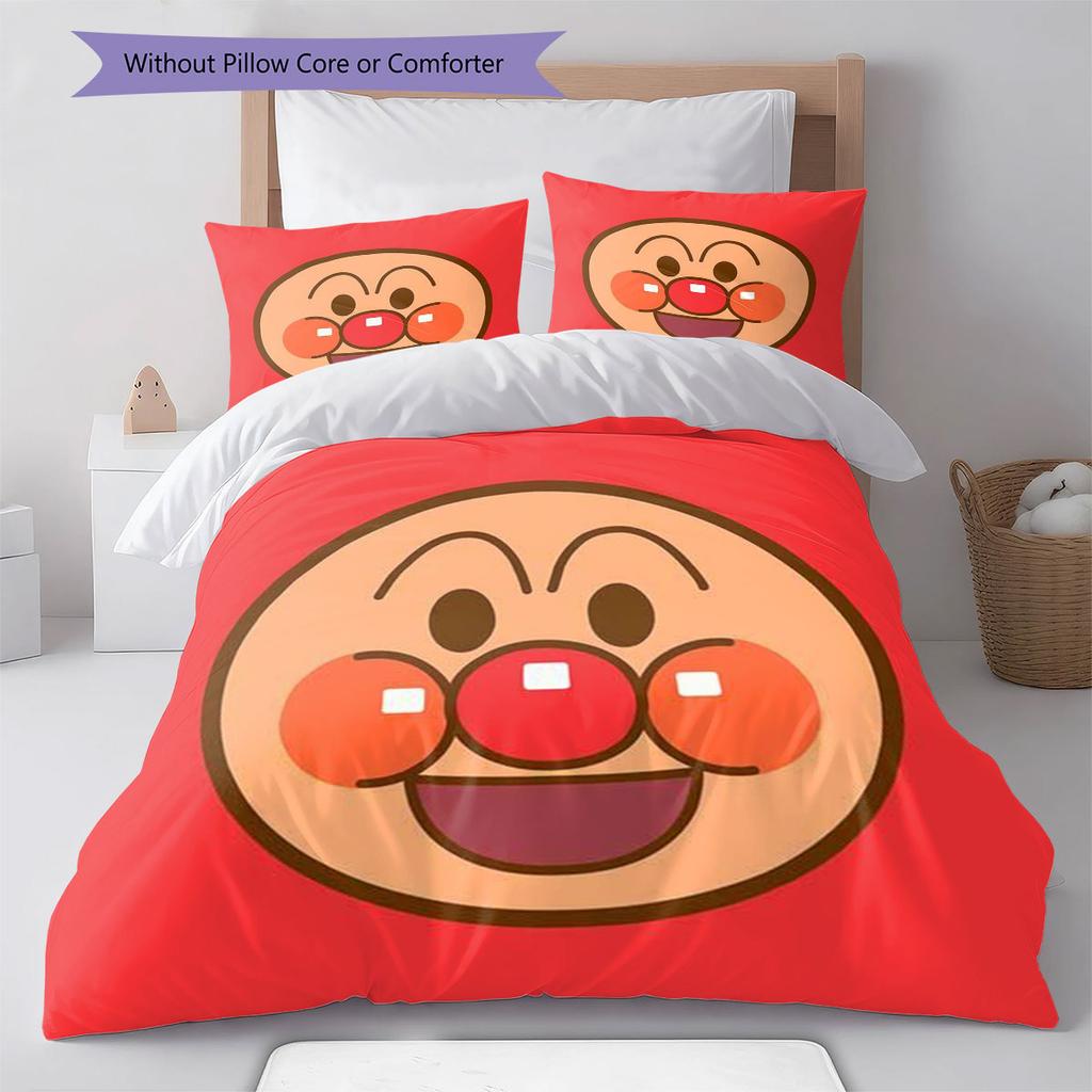 Anpanman Printed Cute Children's Duvet Cover Set, Three-Piece Set(1*Duvet Cover + 2*Pillowcase, Without Core),