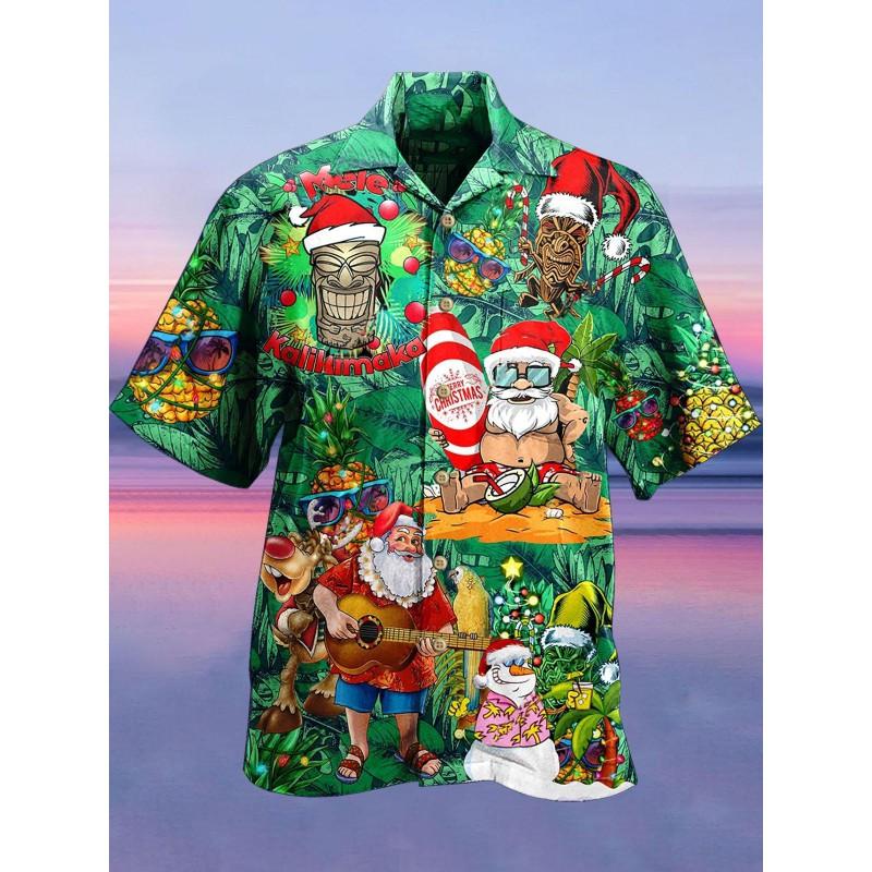 2026 Mens Loose Breathable 3D Print Hawaiian Short Sleeve Shirt Fashion Collared Casual Top