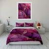 3Pcs Pink and Purple Alcohol Ink Bedding Set, Marble with Gold Foil Print Duvet Cover + 2 Pillowcases, Luxury Glam Decor
