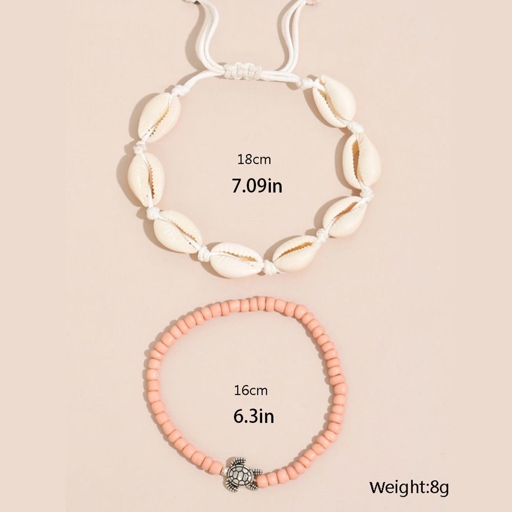 2PCS Shell Rice Beads Anklets Set Braided Rope Fashion Girl