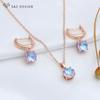 Fashion Rose Gold Color Round Crystal Drop Earrings Pendant Necklace Jewelry Sets For Women Wedding Party Gift