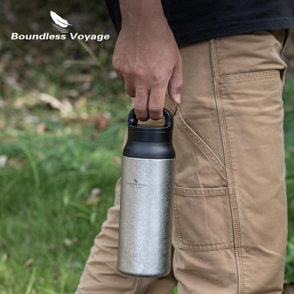 Бутылка для воды Boundless Voyage Titanium Double Vacuum 600 мл с компактной кружкой для ежедневного кемпинга Ti3010D, со стенками, изолированная, с изоляцией от холода и тепла,