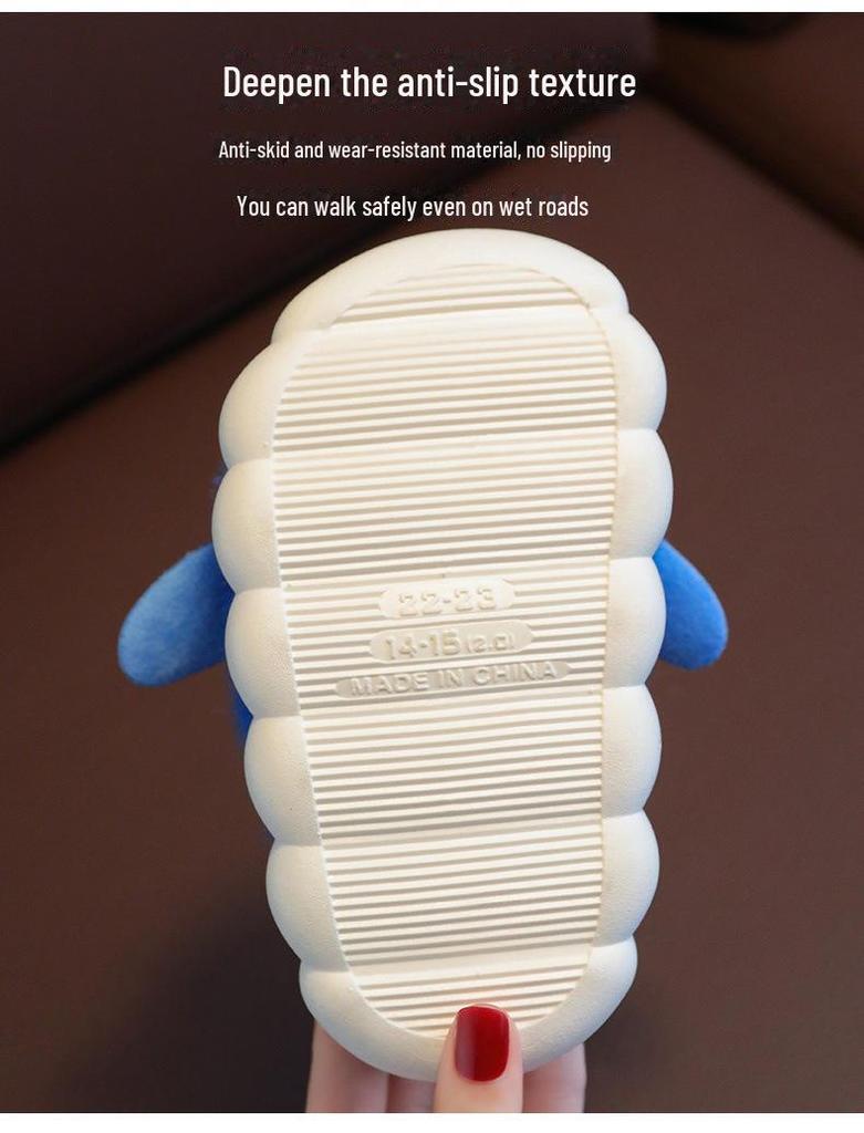 2023 Акула Мультфильм Нескользящие Хлопковые Тапочки Для Детей - Зимняя Обувь На Каблуке Для Девочек И Мальчиков