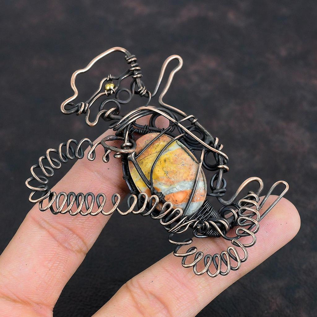 Подвеска из яшмы Малигано, подвеска из медной проволоки, подвеска ручной работы в виде кролика, уникальное ювелирное украшение, подвеска из драгоценного камня, медные украшения, подарки для матери