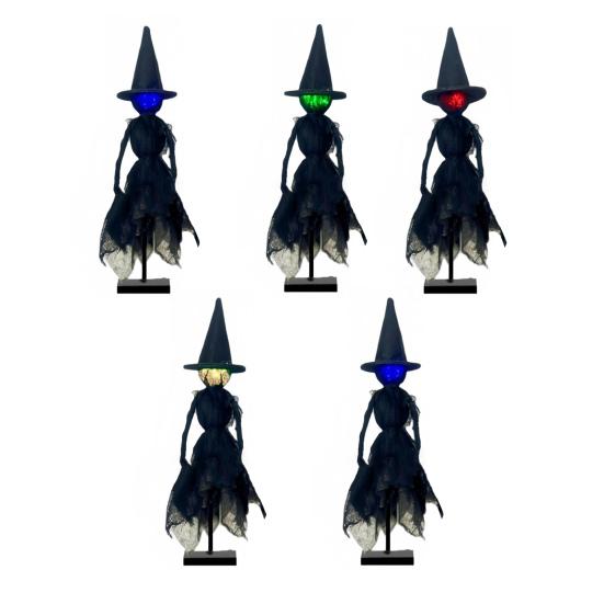 Halloween Witch Decoration Light Up Witch Figurine Spooky Witch Ornament with Glowing Face for Mantel Tabletop Shelf Decor