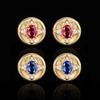 Autumn And Winter Jewelry Copper Bottom Gold Plating Simulation Red Corundum Blue Spinel Retro Round Stone 5 * 7