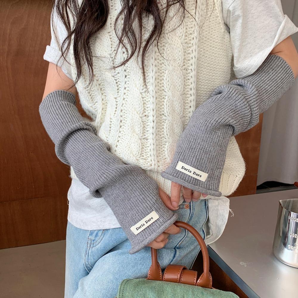 Solid Color Woolen Arm Gloves Hole Warm Arm Covers Ripped Arm Sleeves Knitted Warm Sleeves Spring