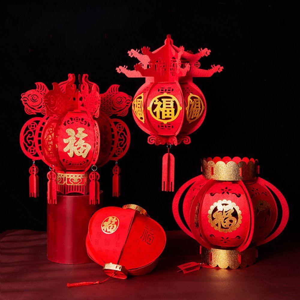 With Tassel Flocking Cloth Red Lanterns Hangable Chinese New Year Lantern Spring Festival