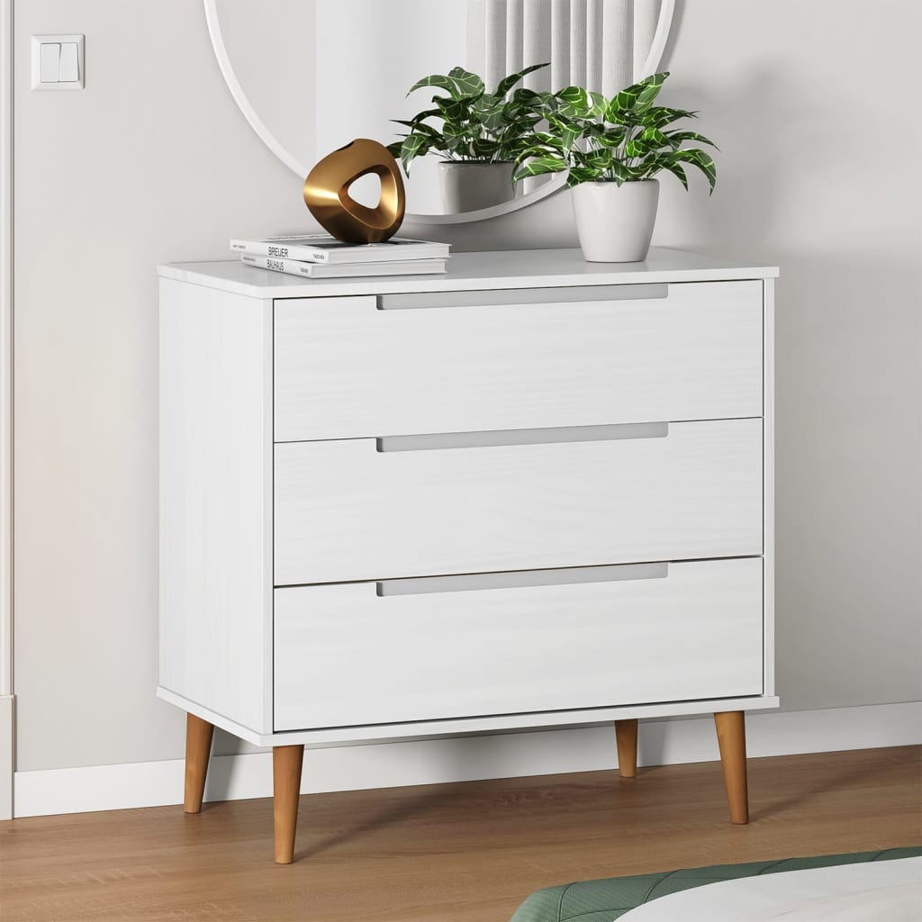 MOLDE White Drawer Cabinet 31.5 x15.7 x31.5 (80x40x80 cm) Solid Pine Wood