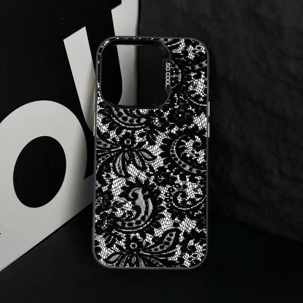 Черный кружевной принт Чехол для телефона Для iPhone 17,16,15,14,13,12,11 Plus,Pro Max,XS,Разноцветный Серебристо-черный Чехол