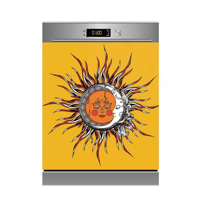 Наклейки на стену с солнечными цветами, чтобы покрыть холодильник, сельскую кухню, холодильник, пляжную ракушку, черную кошку, посудомоечную машину, виниловые 3D настенные фрески для дома