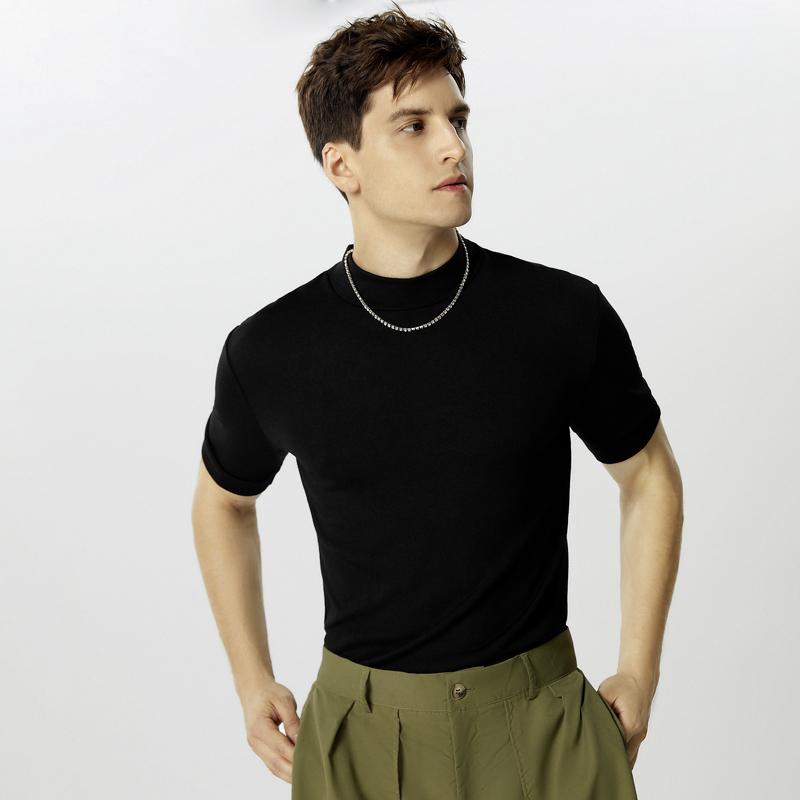 INCERUN Мужские футболки с высоким воротом, с коротким рукавом, облегающие, повседневные, майки