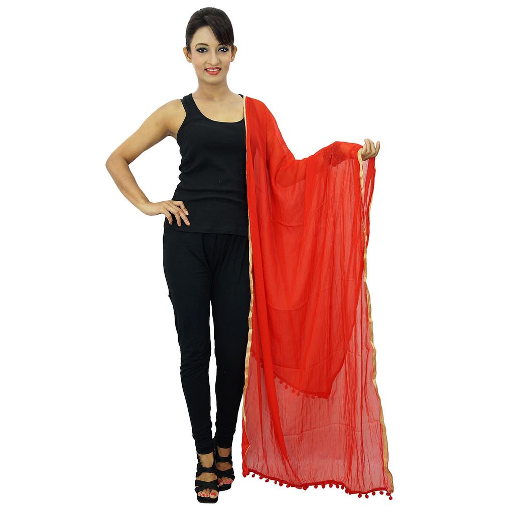 Индийский длинный шарф Dupatta Chunni из смесового шифона с запахом и кисточками
