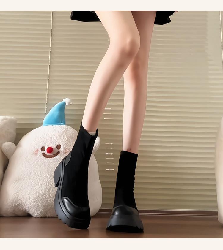 Ботинки Мартина на толстой подошве с круглым носком женские 2025 британский стиль толстый каблук тонкие ботинки толстый каблук носки ботинки увеличивающие рост маленькие короткие ботинки