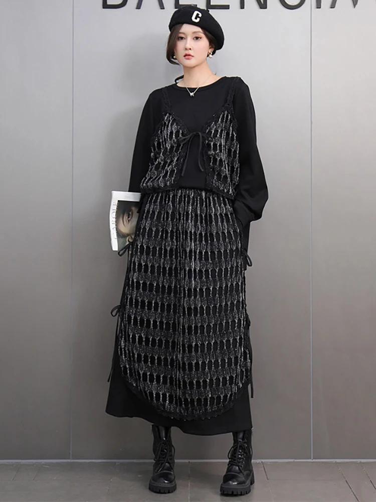 Xitao Свободный женский комплект с длинными рукавами и круглым вырезом на резинке GMM1068