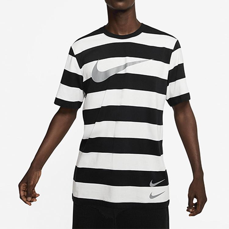 Nike Футболка с коротким рукавом Swoosh Stripe для мужчин, топы, белые, черные CQ5197-100