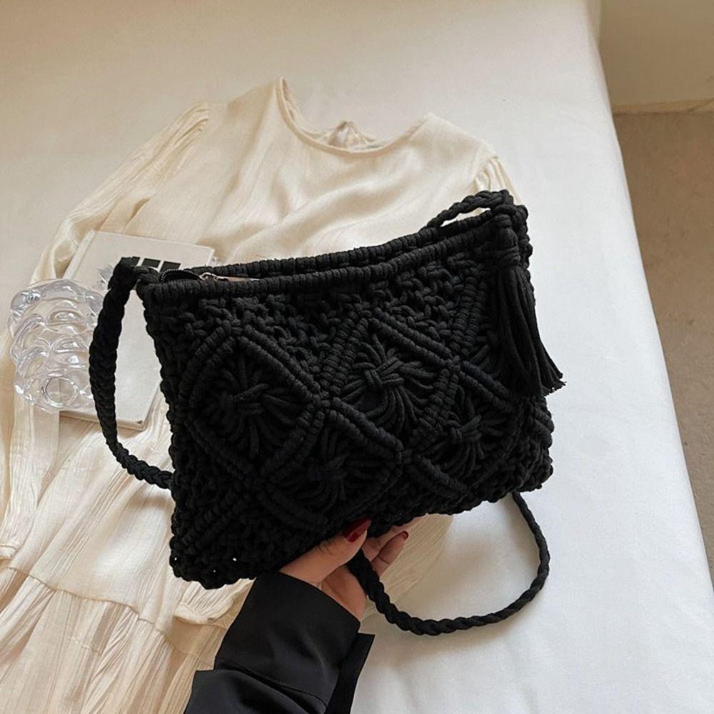 Tassel Weave Shoulder Bag Women Ethnic Style Ladies Underarm Bag Crochet Crossbody Bag  Travel