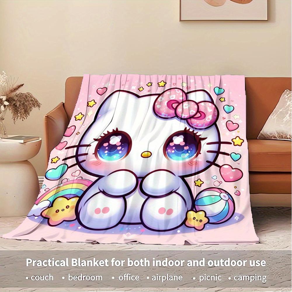 1pc Hello Kitty Rainbow Hearts Home Decor Blanket - Seasonal universal cozy washable gift for all ages, for all families, available in multi