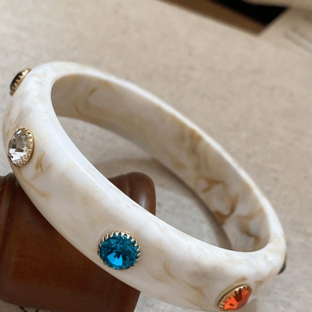 Zircon Rhinestone Colored Bracelet Bohemian Retro Hand Ring Unique Acrylic Bangle  Women