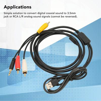 Plug and Play Digital SPDIF Coaxial To Analog RCA Cable Audio Converter Cable Audio System