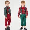 Christmas Children's Clothing Boys Plaid Long Sleeve Lapel Cotton Cardigan Suspenders Holiday Suit