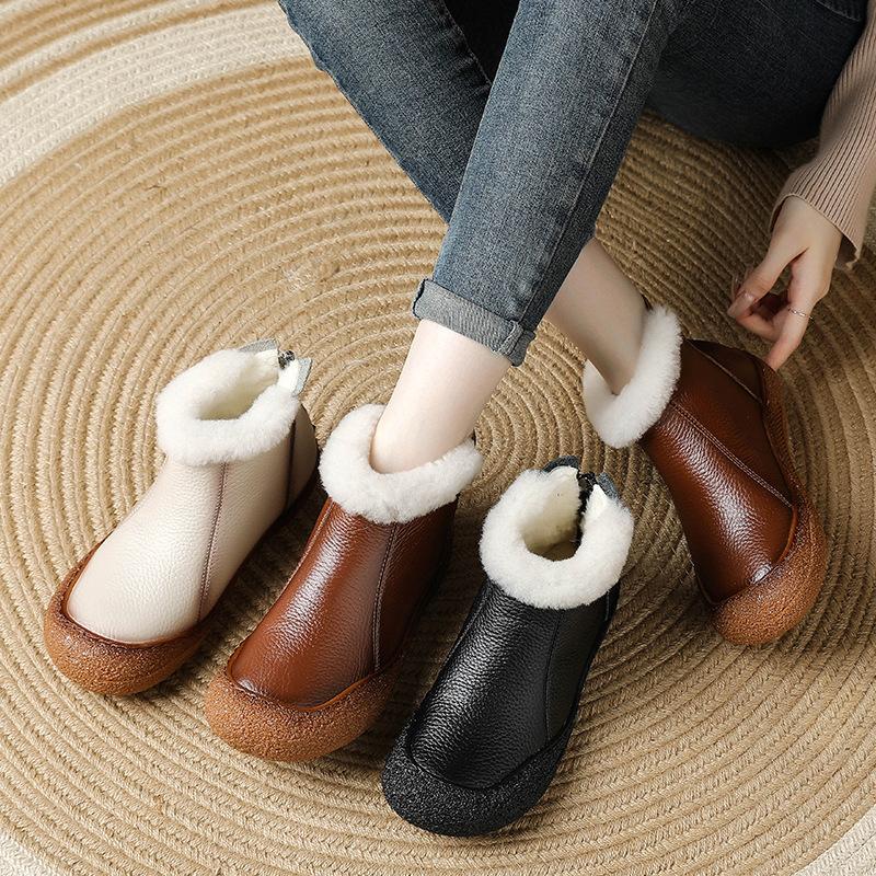 Новые модные зимние сапоги женские из коровьей кожи с меховой подкладкой теплые пушистые зимние сапоги женские на молнии черные короткие сапоги