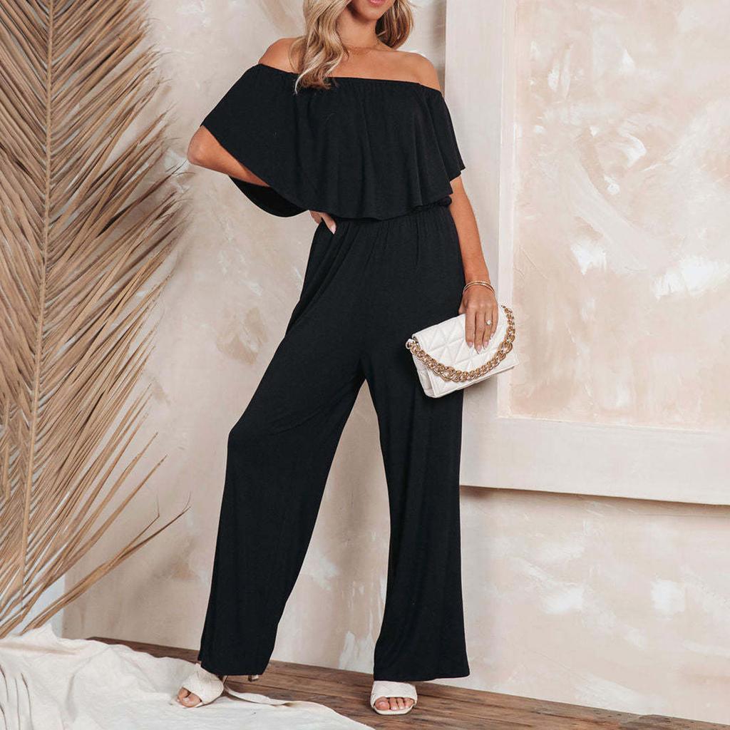 Женский летний комбинезон, однотонные свободные сиамские брюки без бретелек с открытыми плечами