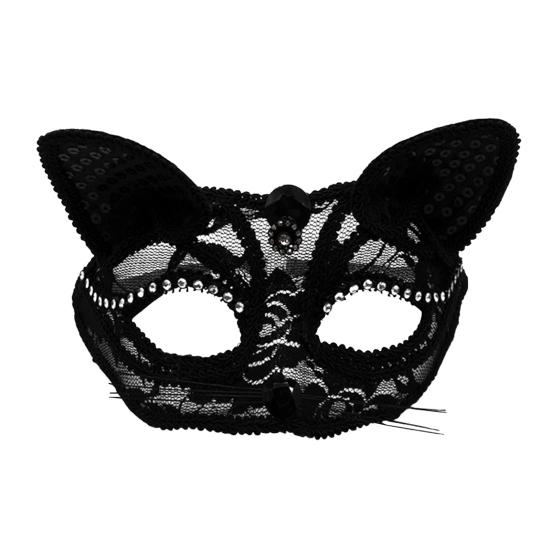 Halloween Cat Masque Half Face Lace Masquerade Masque Cat Fox Animal Cosplay Costume for Carnival Ball Party Accessories