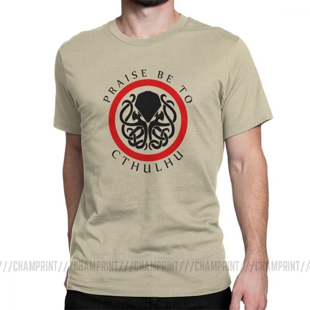 Praise Be To Cthulhu Cool T Shirts For Men Crewneck Cotton T Shirt Short Sleeve Tee
