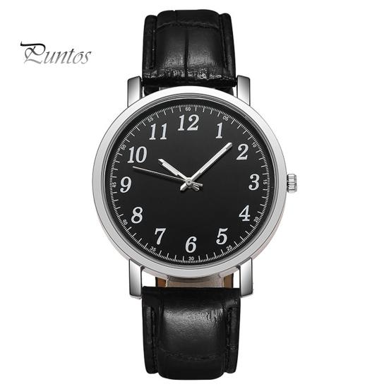 Couple Watch Round Battery Operated Faux Leather Strap Elegant 3-Hand Birthday Gift Adjustable Men Women Quartz Wrist Watch Fashion Jewelry