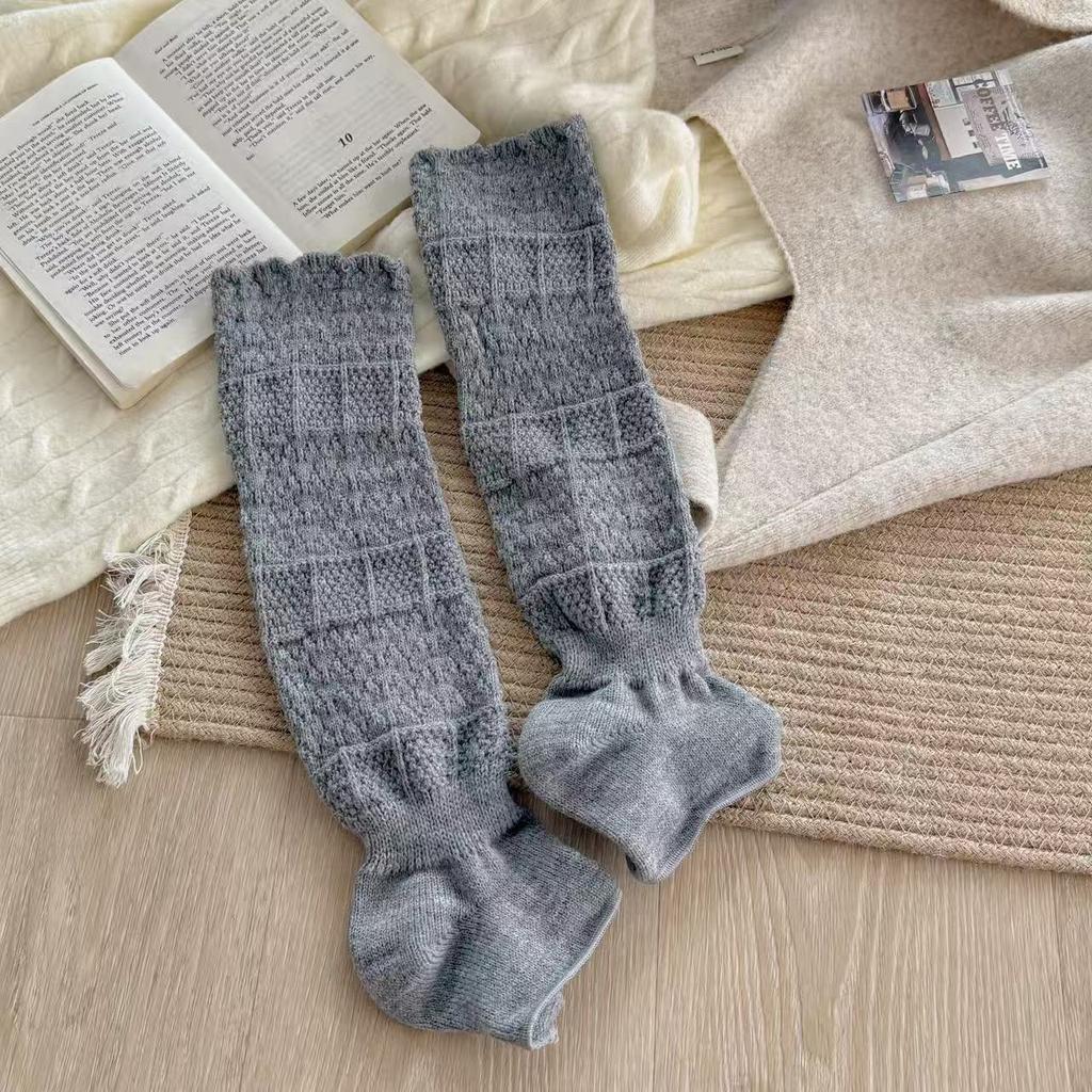 White Socks Stacking Socks Women'S Jk Knitted Hollow Stepping Leg Cover Long Tube Ballet Style Japanese Calf Socks With Boots