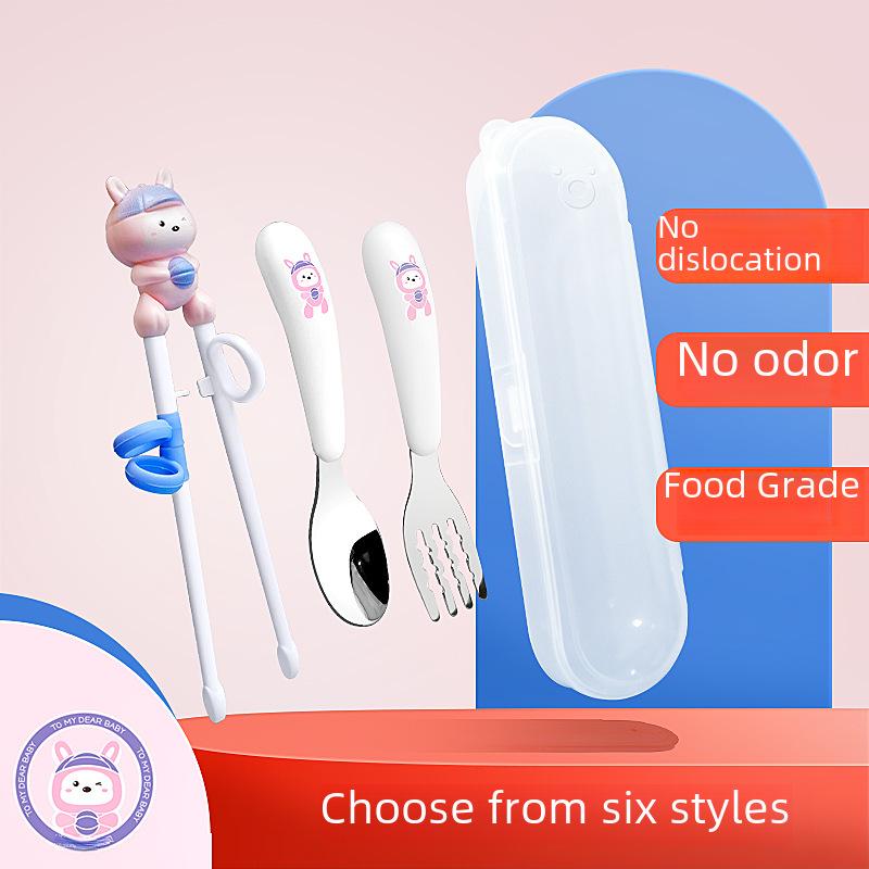 Детский мультяшный обучающий набор палочек для еды и столовых приборов: Ложка, вилка и палочки для еды из нержавеющей стали 304 для младенцев и мам.