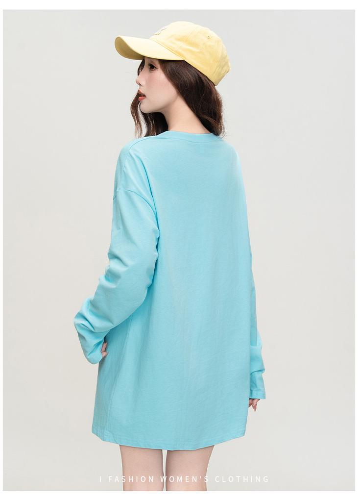 Side slit design loose long-sleeved T-shirt
