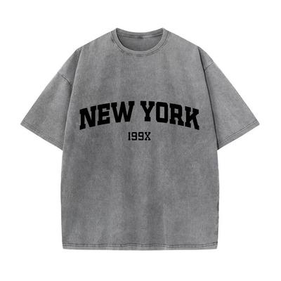 Ретро-стираная винтажная футболка New York 199X Футболка с принтом для парной моды Спортивная футболка Harajuku Повседневная хлопковая свободная уличная футболка