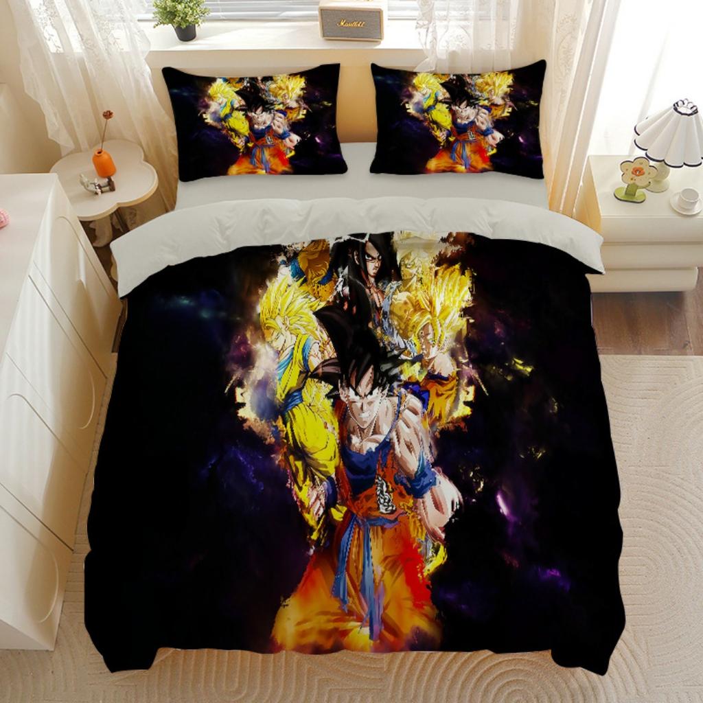 Japanese Anime Dragon Ball Bedding Set Goku Super Saiyan Duvet Cover Pillowcase 2/3pcs 3D Prints for Teens Quilt Cover