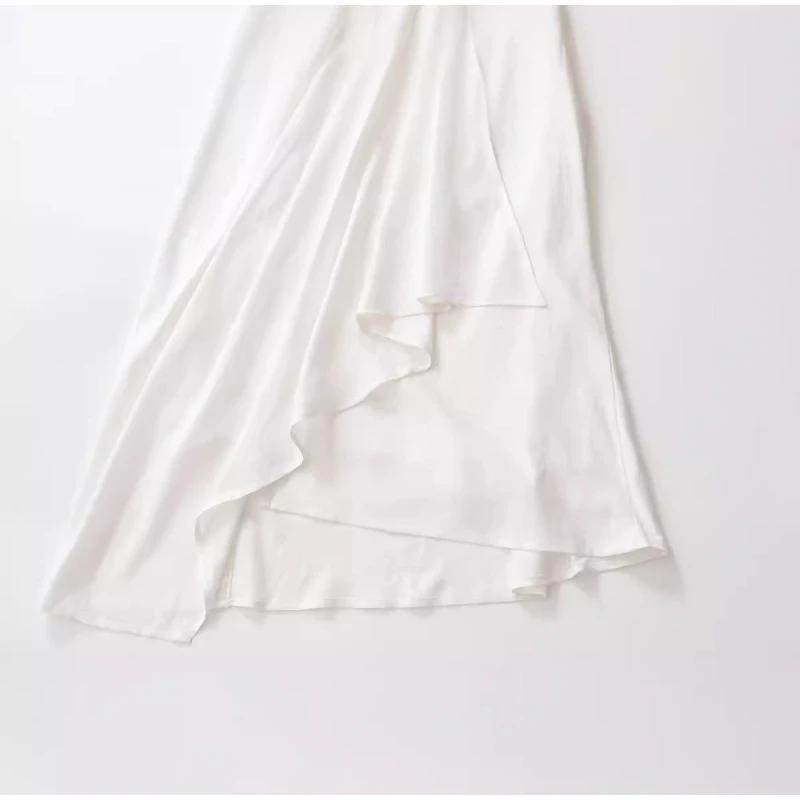 Элегантное женское платье с оборками и разрезом по бокам, белое, без рукавов, плиссированное, вечернее, универсальное, длинное женское платье, летнее женское платье