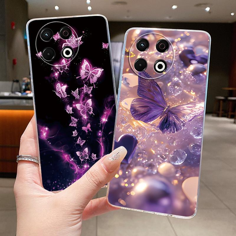 Гелевый чехол для Tecno Spark 30 Pro KL7 Чехлы Цветок Бабочка Бант Чехол для телефона Spark 30pro 4G Мягкий силикон Прозрачная ТПУ крышка