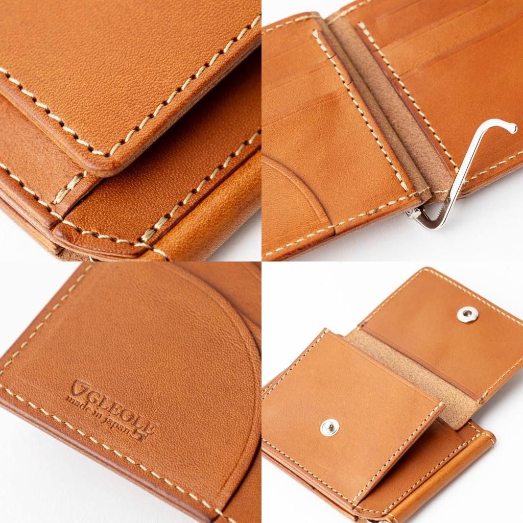 GLEOLE Tochigi Leather Money Clip with Coin Purse Made in Japan Leather Wallet Bifold Genuine Leather Gift Box Included Brown Brown Men's