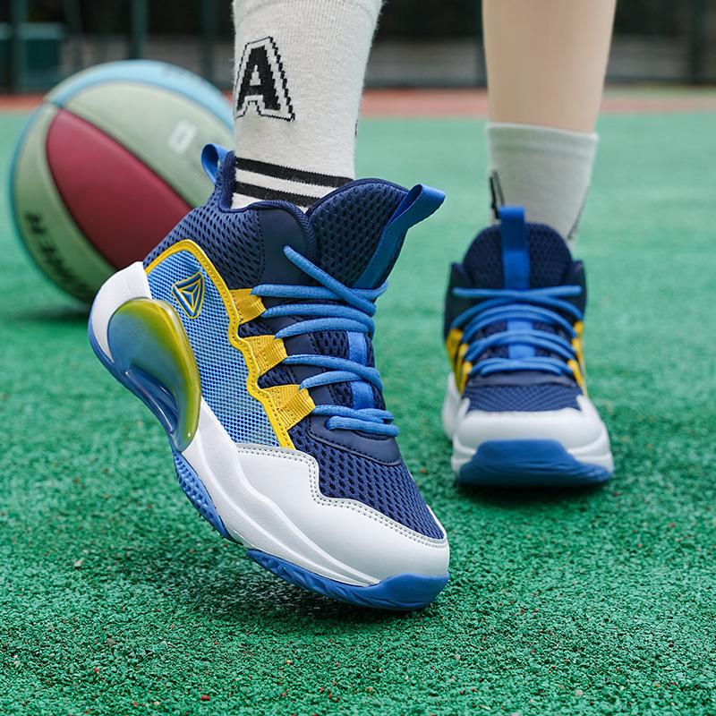 Children's Basketball Shoes 2025 Spring and Autumn Boys Mesh Breathable Sports Shoes Primary School Students Practical Training High-top Basketb
