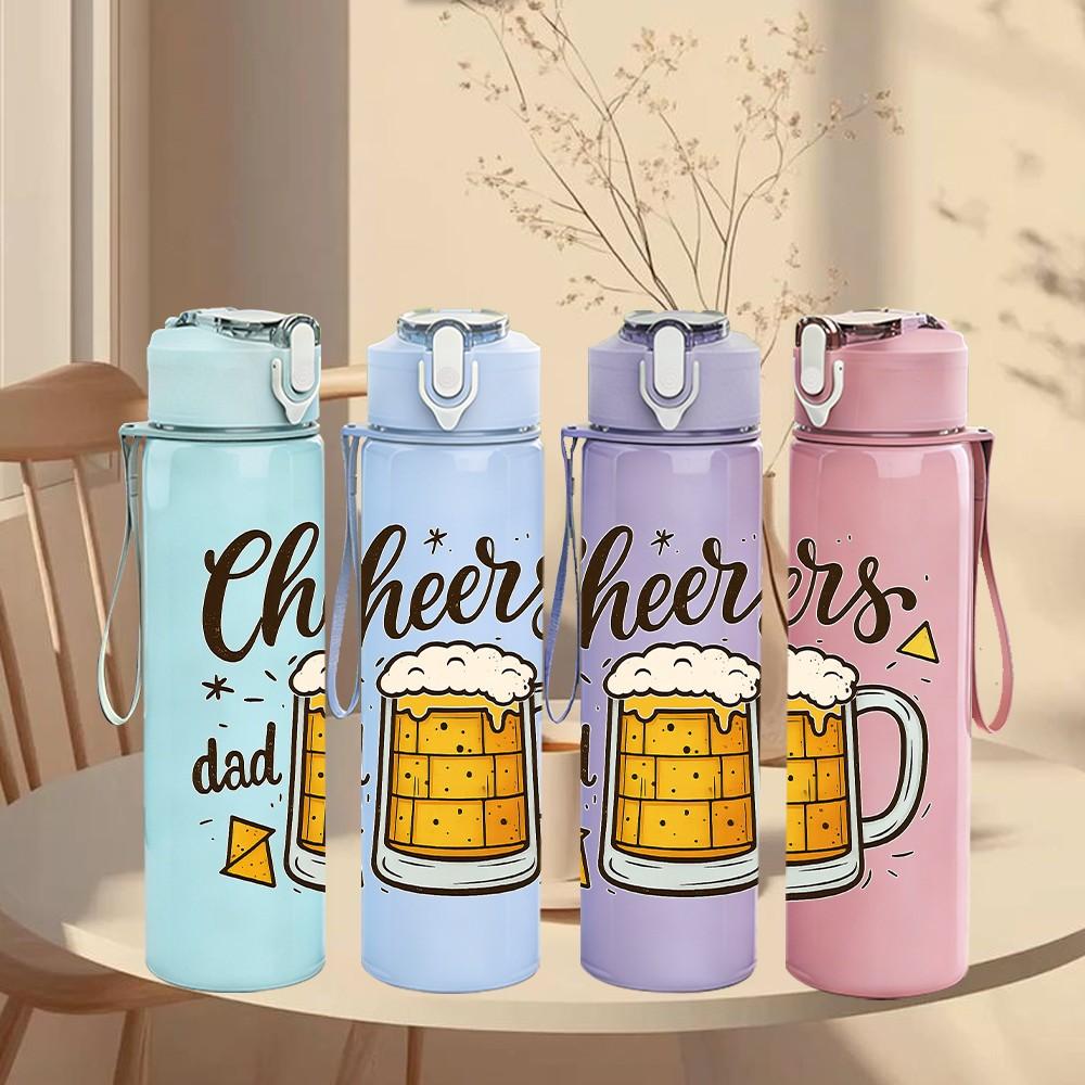 1PC Cheers Beer Mug Funny Quote Print 750ml Color Plastic Sports Water Bottle Leakproof Flip Straw Lid Suitable for Sports Office Home Use
