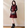 EST+II Elegant Two-Piece Mock-Neck Top and V-Neck Dress Set