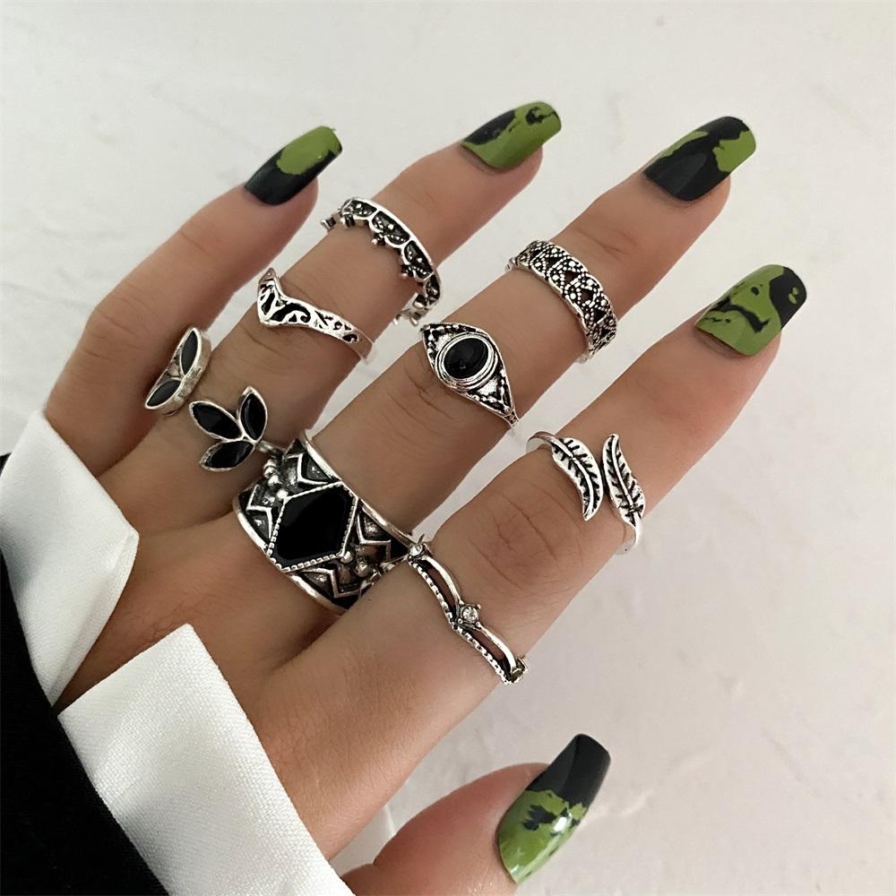 Vintage Leaf Ring 8 Piece Set Fashion Couple Ring Set Simple Ring Popular Female Jewelry